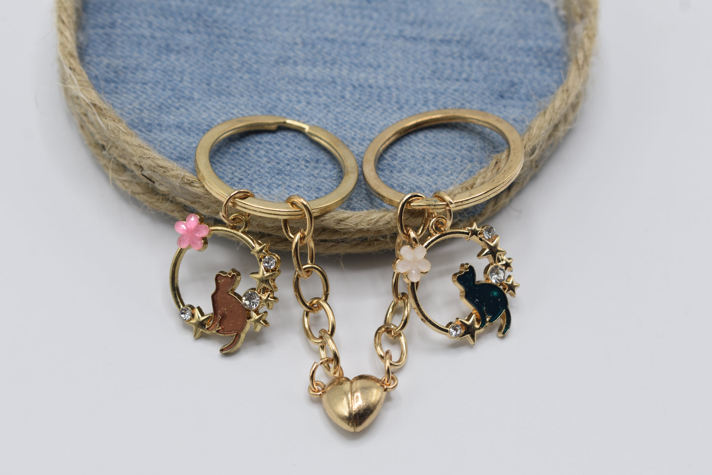Kawaii best friends cat theme keyrings