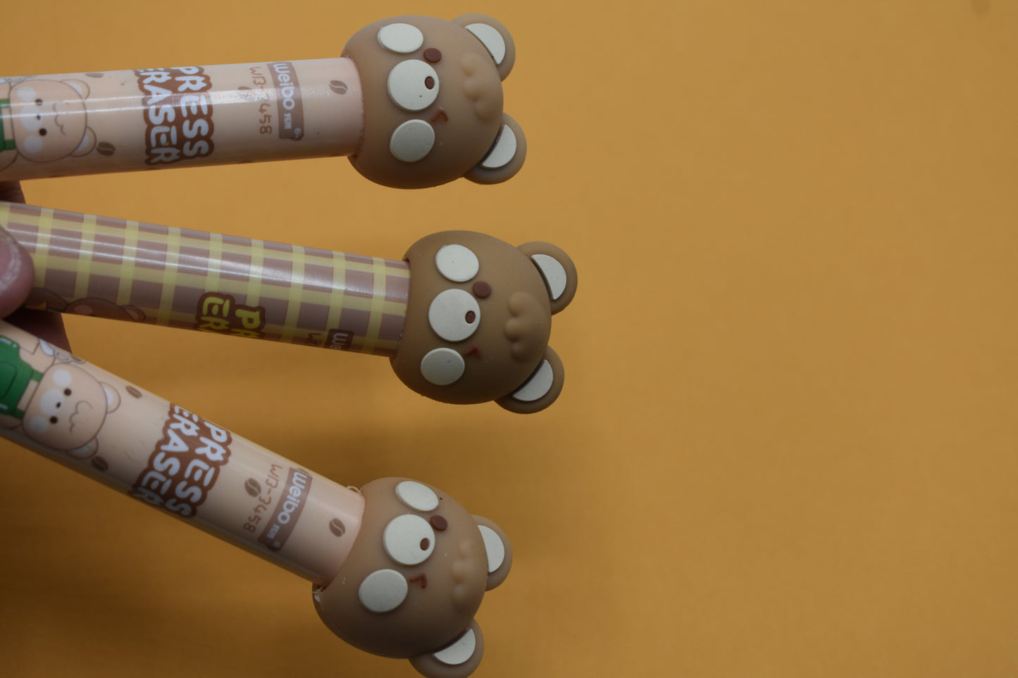 Pencil shape cute bear pushing eraser