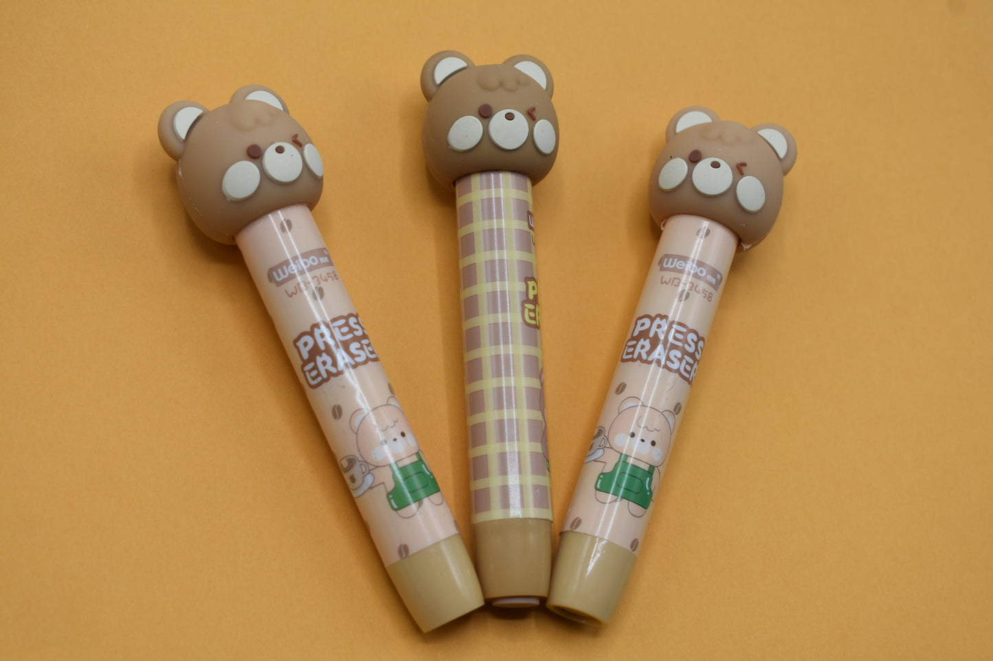 Pencil shape cute bear pushing eraser