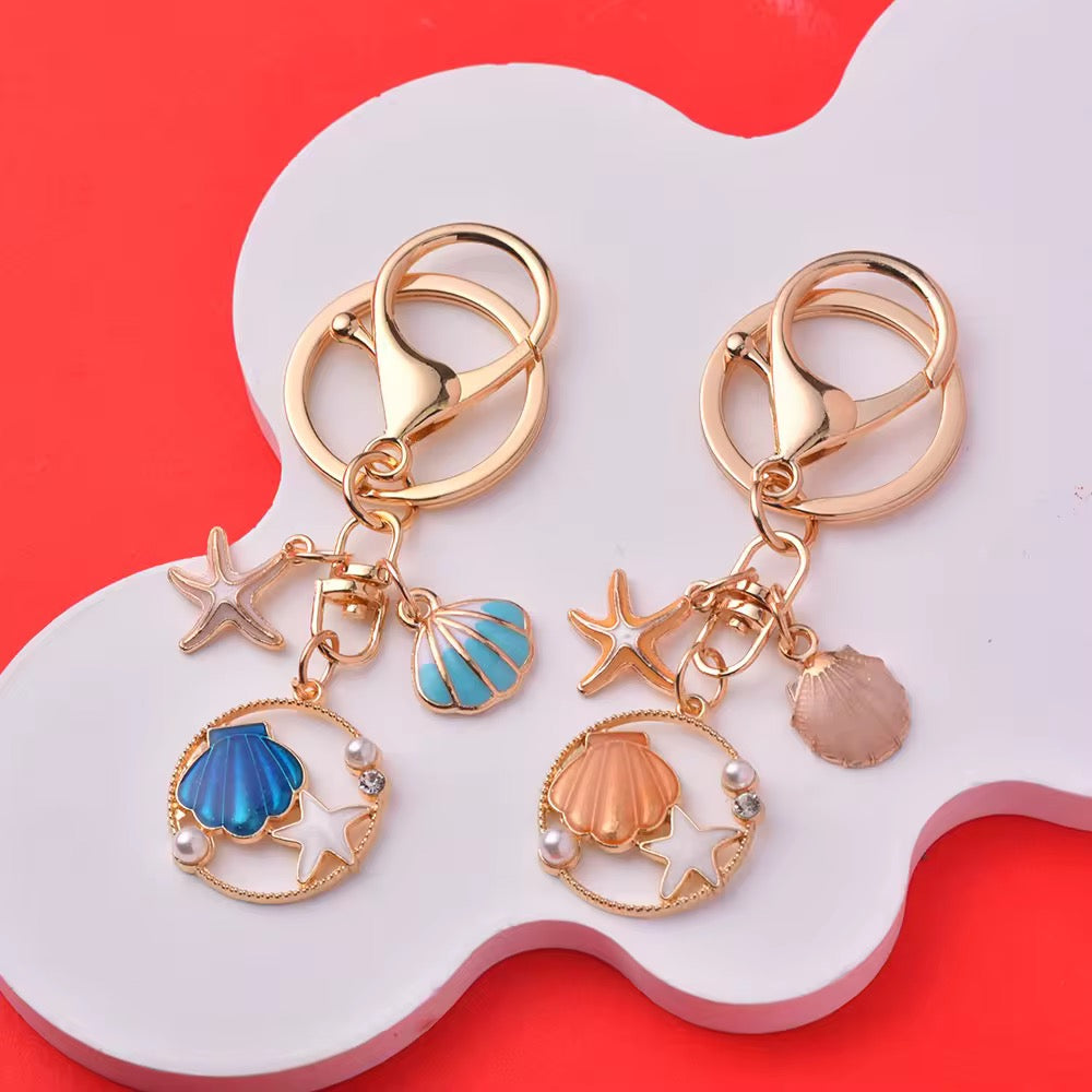 Shell starfish alloy enamel keychain