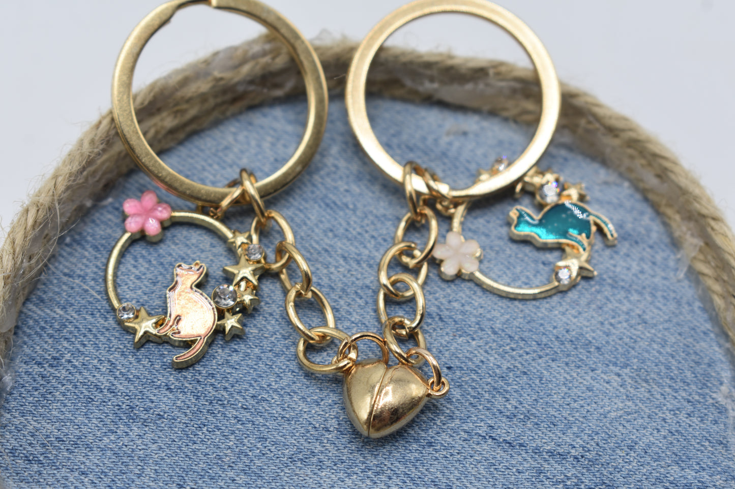 Kawaii best friends cat theme keyrings
