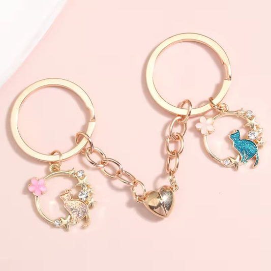 Kawaii best friends cat theme keyrings