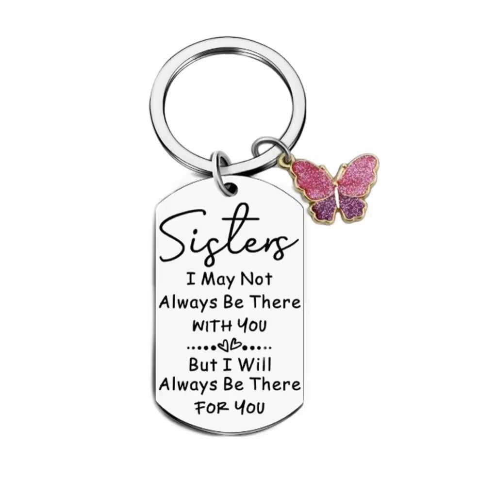Stainlees steel sisters love keyrings