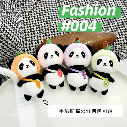 Cute panda plush into strawberry keychain
