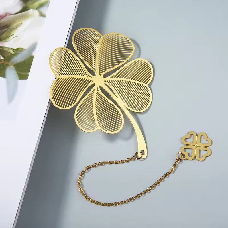 Leave shape metal bookmark with tassel