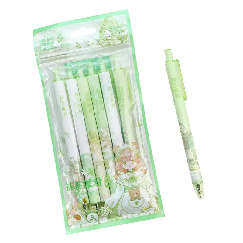 6 pcs 0.mm Creative Matcha Girls Gel ink pen