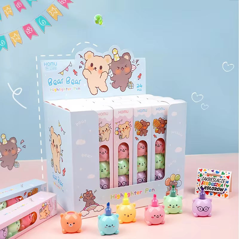 Kawaii 5 color bear flourescent marker set