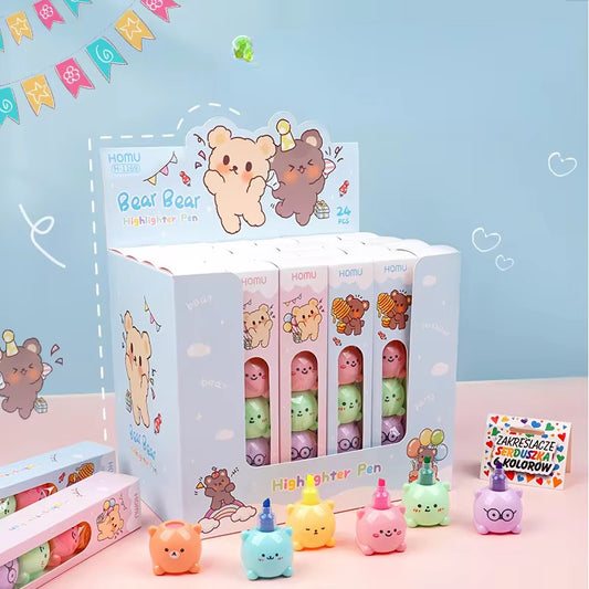 Kawaii 5 color bear flourescent marker set