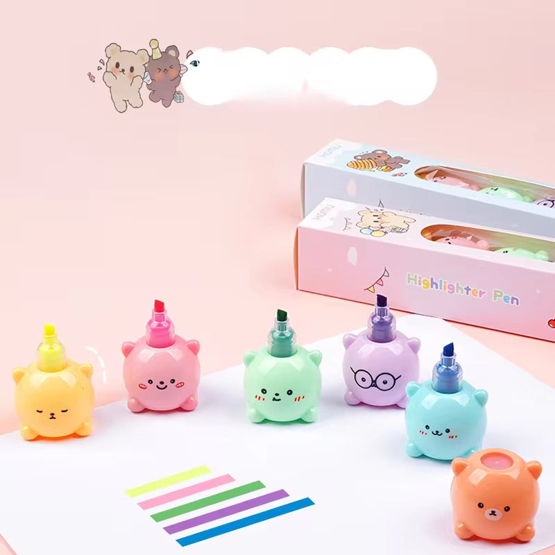 Kawaii 5 color bear flourescent marker set