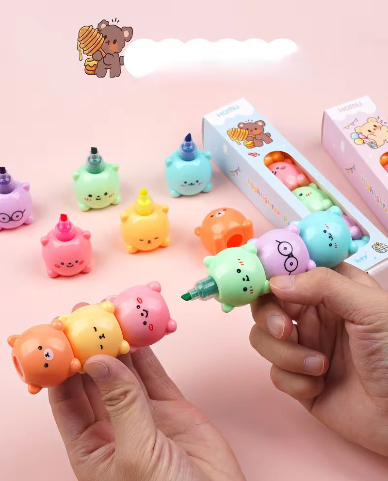 Kawaii 5 color bear flourescent marker set