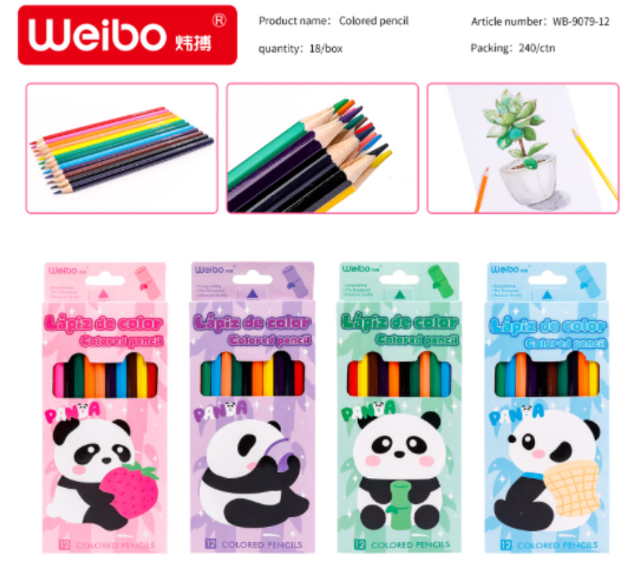 Wooden panda theme oil ased 12 color pencils