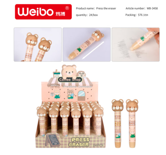 Pencil shape cute bear pushing eraser