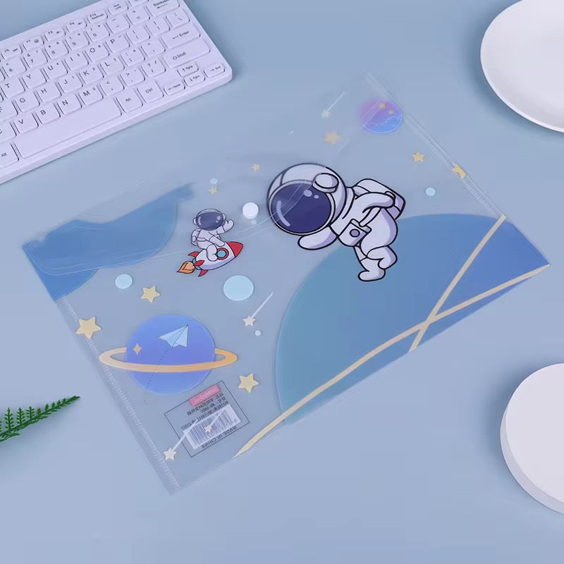 Astronaut theme clear bag buttoned file