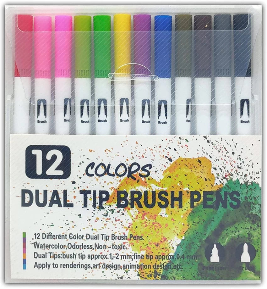 Color water based dual tip brush marker set