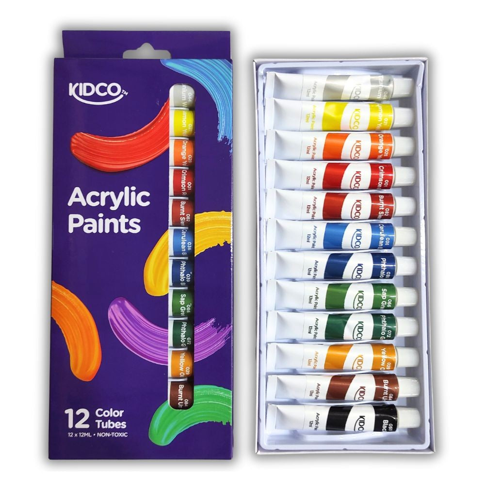 KIDCO acrylic paint tube of 12ml pack of 12